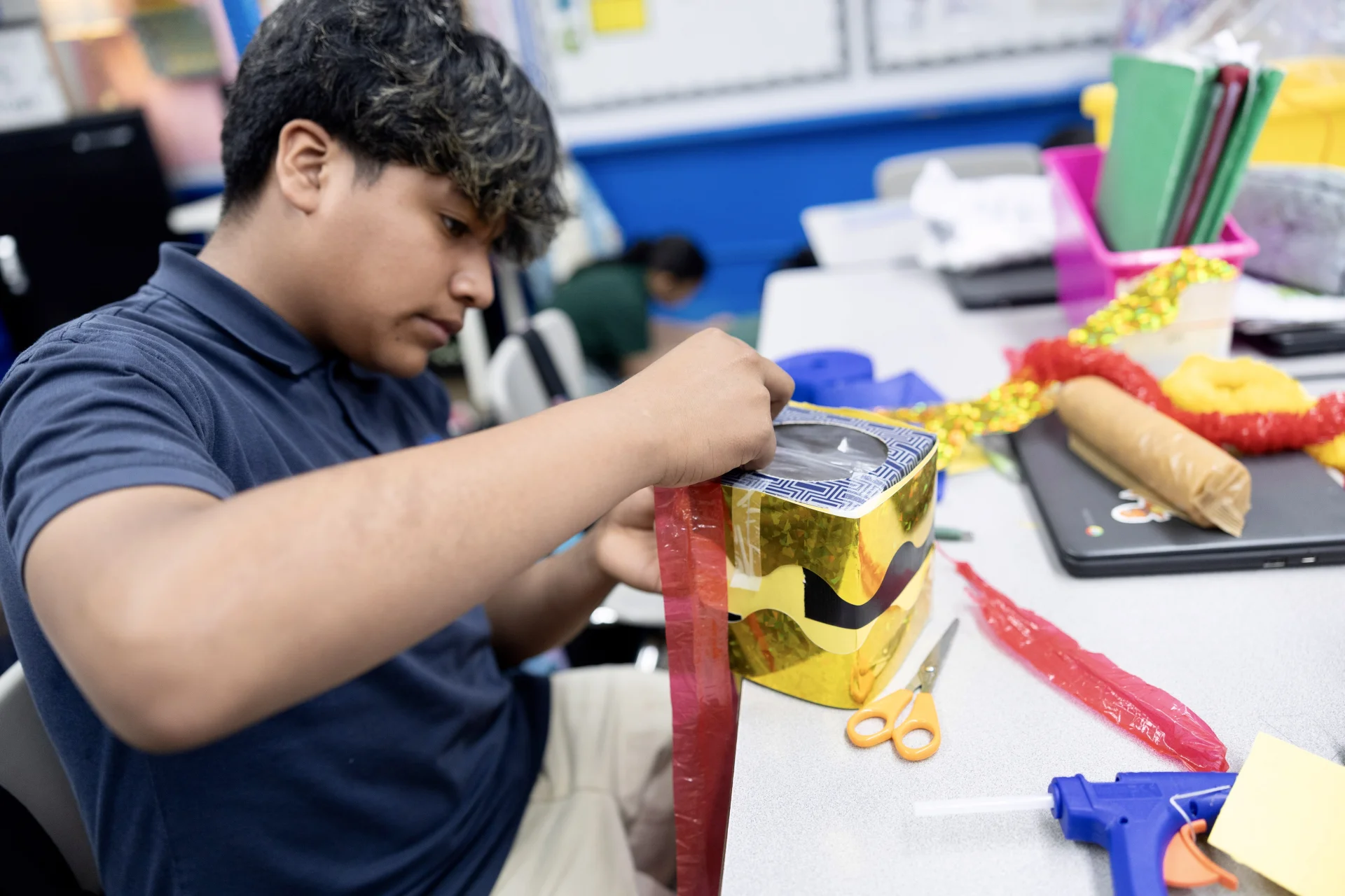 student working on a project