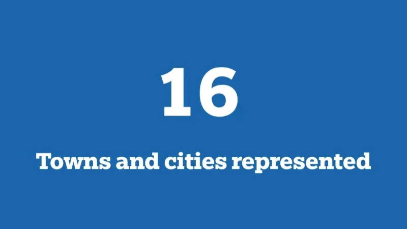 16 towns and cities represented