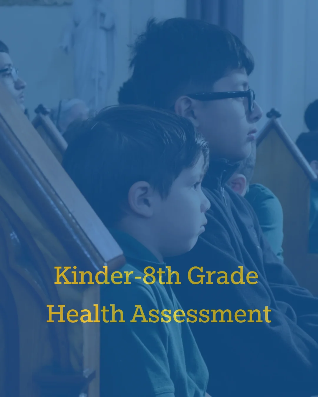 kinder-8th grade assessment; students sitting at mass