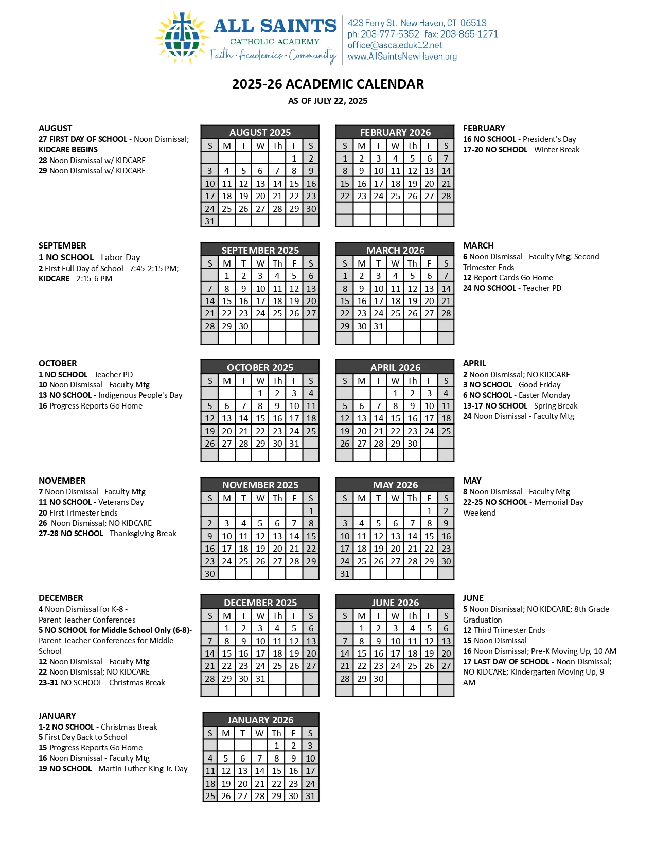 school calendar