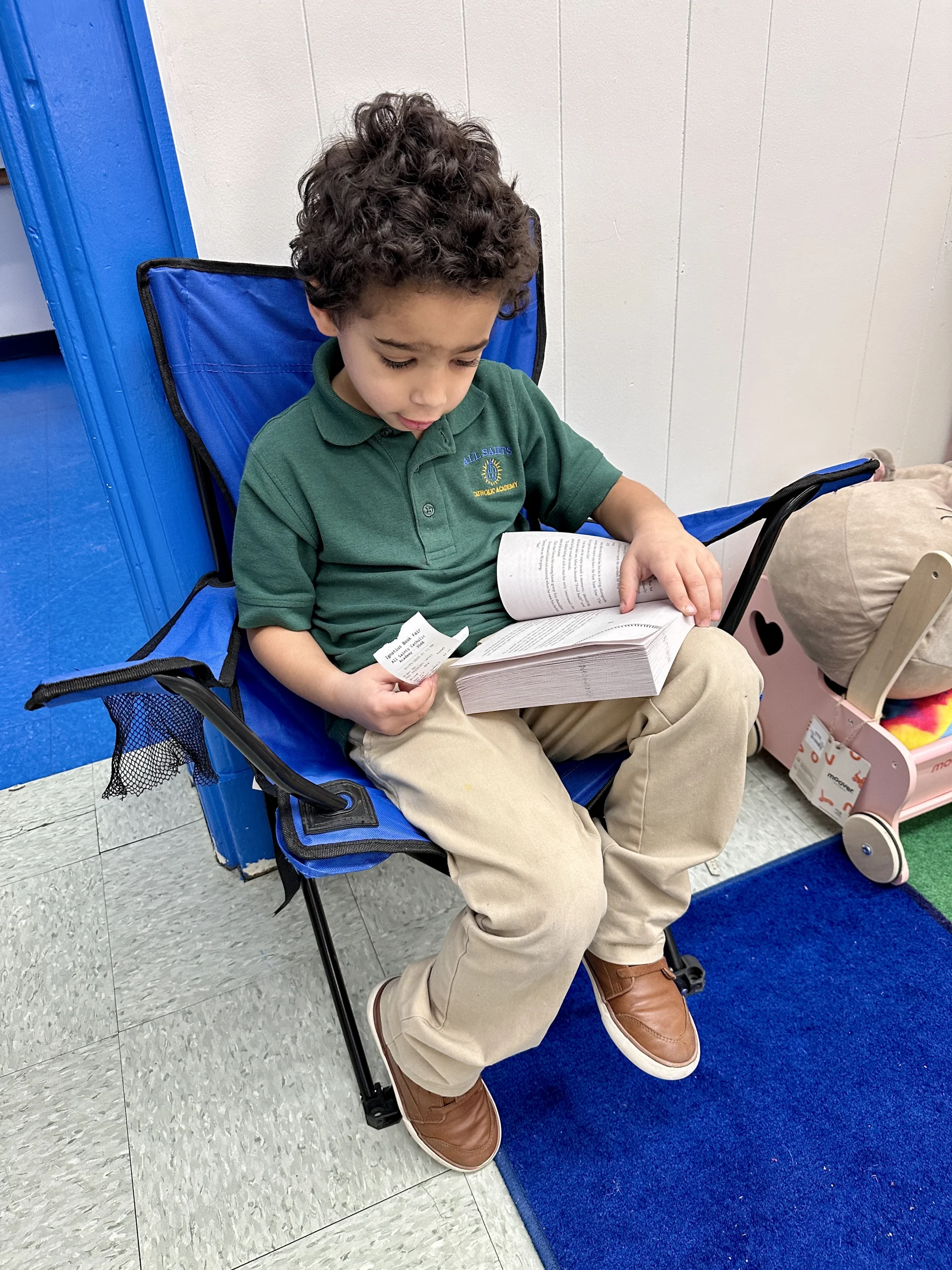 student reading book