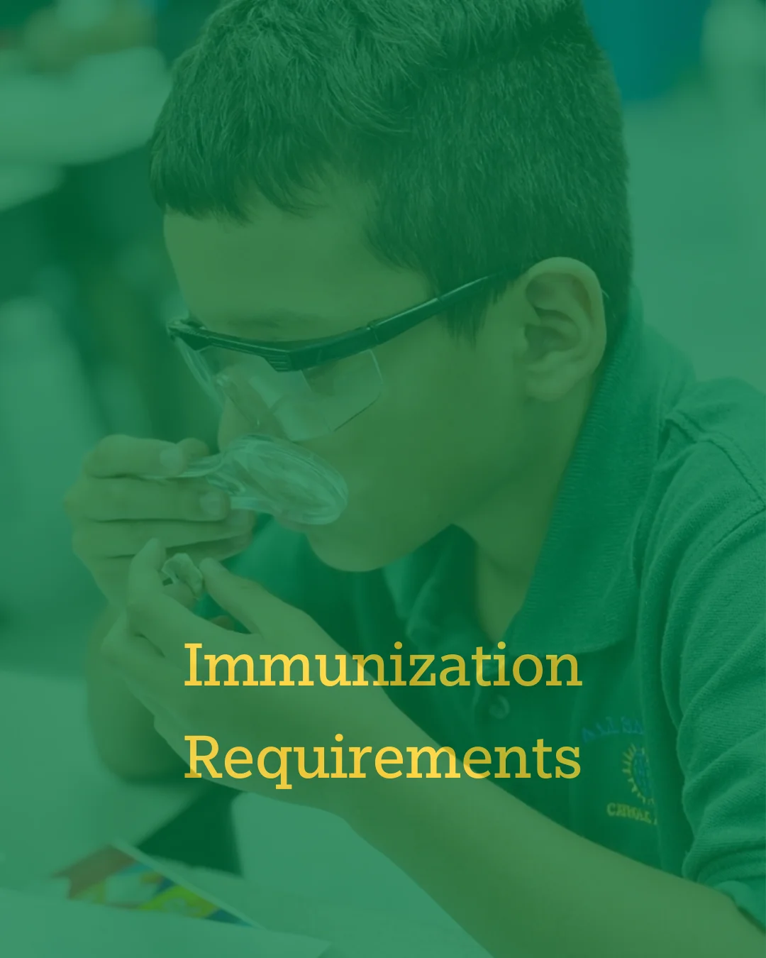 immunization requirements; student using magnifying glass